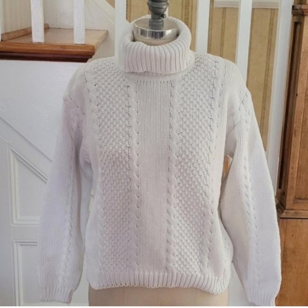 WAINSCOTT Cable Knit Cotton White Sweater Vintage Top Size Medium